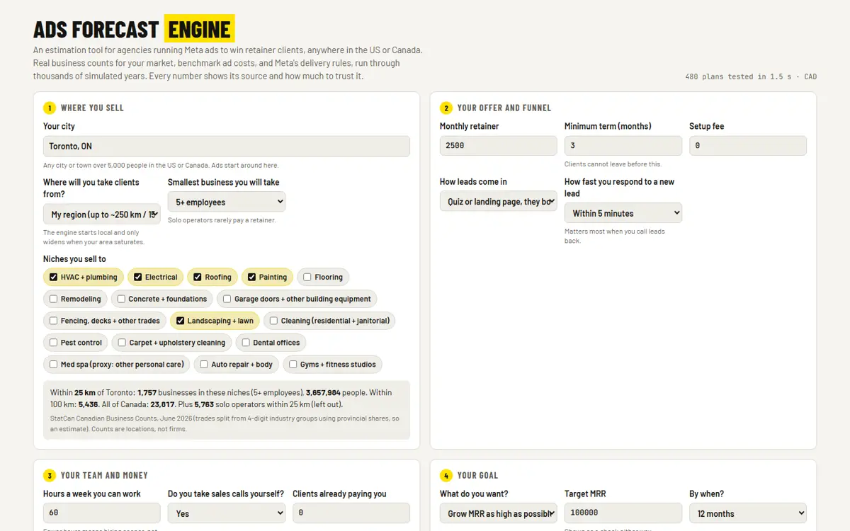 Ads forecast engine interface
